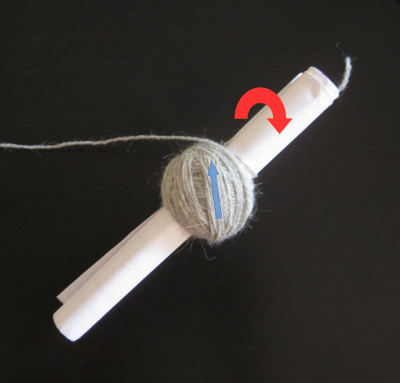 Käsin kerityn kerän alku